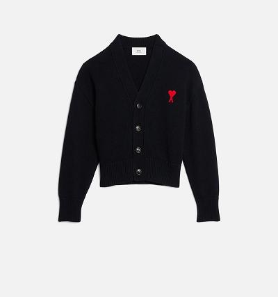 Women's Ami Paris Ami de Coeur Cardigans Black | ami-AU387