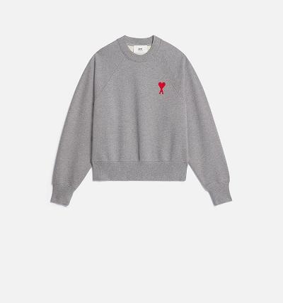 Women's Ami Paris Ami de Coeur Crewneck Sweatshirts Grey | ami-AU141