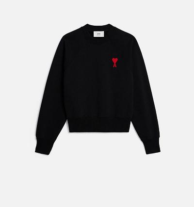 Women's Ami Paris Ami de Coeur Crewneck Sweatshirts Black | ami-AU163
