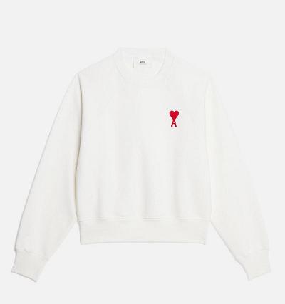 Women's Ami Paris Ami de Coeur Crewneck Sweatshirts White | ami-AU279