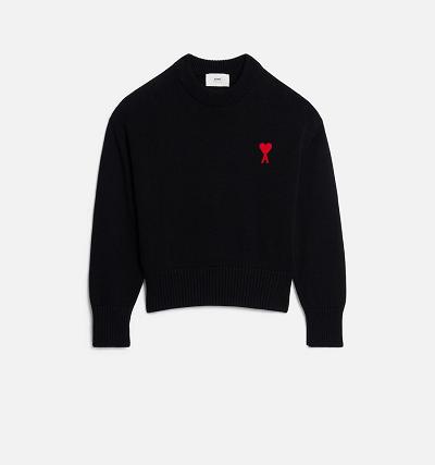 Women's Ami Paris Ami de Coeur Crewneck Sweaters Black | ami-AU372