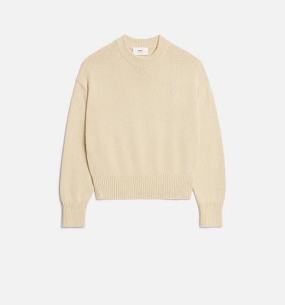 Women's Ami Paris Ami de Coeur Crewneck Sweaters Beige | ami-AU524