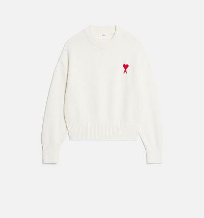 Women's Ami Paris Ami de Coeur Crewneck Sweaters White | ami-AU531