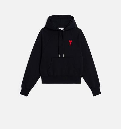 Women's Ami Paris Ami de Coeur Hoodies Black | ami-AU492