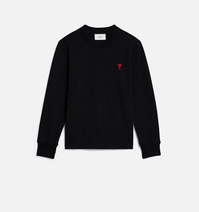Women's Ami Paris Ami de Coeur Long Sleeves T Shirts Black | ami-AU298