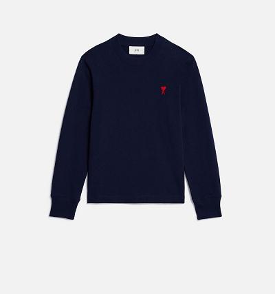 Women's Ami Paris Ami de Coeur Long Sleeves T Shirts Navy | ami-AU386