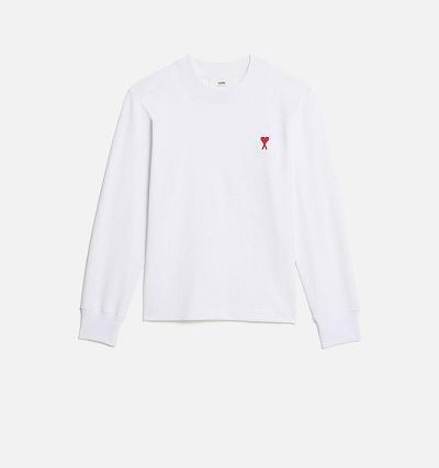 Women's Ami Paris Ami de Coeur Long Sleeves T Shirts White | ami-AU538
