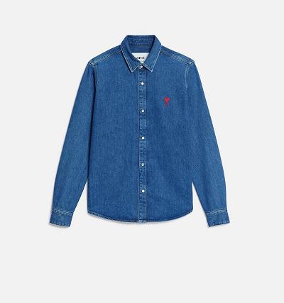 Women's Ami Paris Ami de Coeur Shirts Blue | ami-AU583