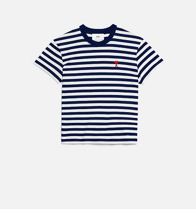 Women's Ami Paris Ami de Coeur T Shirts White / Navy | ami-AU548