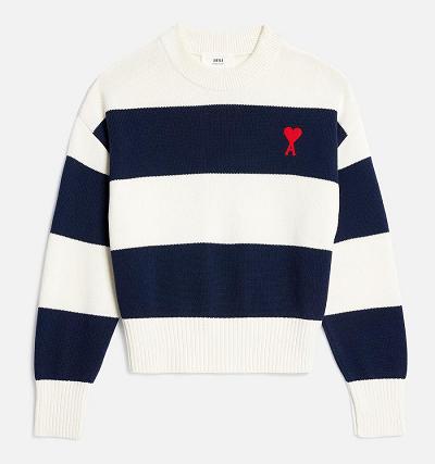 Women's Ami Paris Ami de Coeur With Rugby Stripes Sweaters Navy / White | ami-AU624