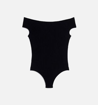 Women's Ami Paris Bare Shoulder Bodysuit T Shirts Black | ami-AU206