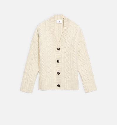Women's Ami Paris Cable Knitted Cardigans Beige | ami-AU409