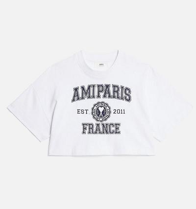 Women's Ami Paris Cropped Amiparis France T Shirts White | ami-AU461