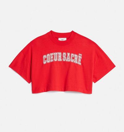 Women's Ami Paris Cropped Coeur Sacré T Shirts Red | ami-AU359