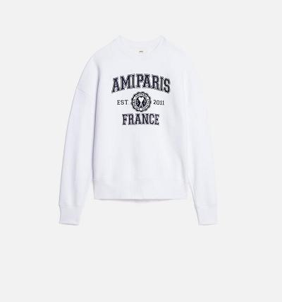 Women's Ami Paris France Crewneck Sweatshirts White | ami-AU301