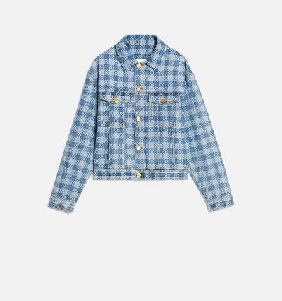 Women's Ami Paris Gingham Boxy Fit Denim Jackets Blue | ami-AU515