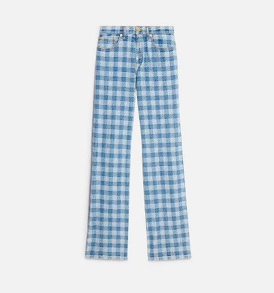 Women's Ami Paris Gingham Pattern Jacquard Denim Blue | ami-AU311