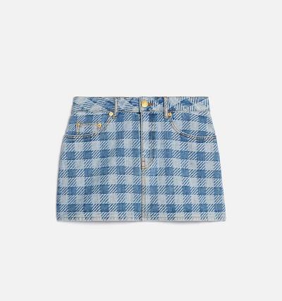 Women's Ami Paris Gingham Pattern Jacquard Mini Skirts Blue | ami-AU313