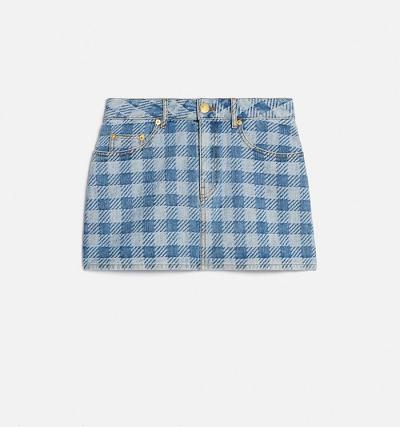 Women's Ami Paris Gingham Pattern Jacquard Mini Denim Blue | ami-AU385