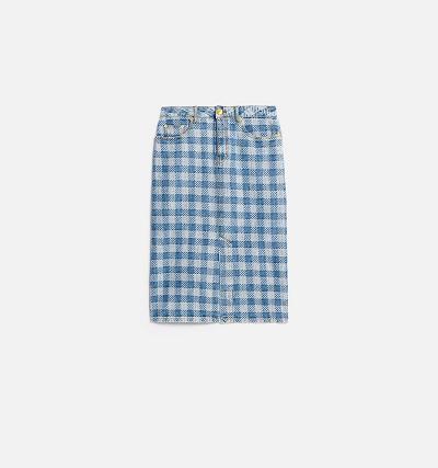 Women's Ami Paris Gingham Pattern Jacquard Pencil Skirts Blue | ami-AU435