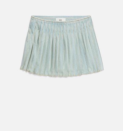 Women's Ami Paris Pleated Denim Blue | ami-AU291