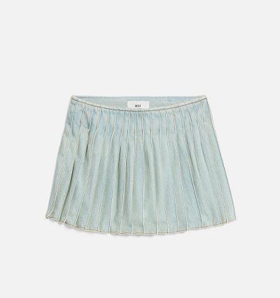 Women's Ami Paris Pleated Skirts Light Blue | ami-AU438
