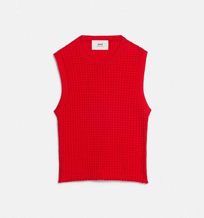 Women's Ami Paris Pleated Sleeveless Sweaters Red | ami-AU138