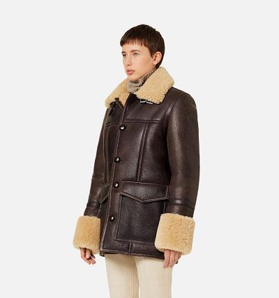 Women's Ami Paris Shearling Buttoned Jackets Brown | ami-AU566