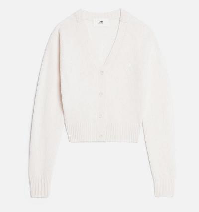 Women's Ami Paris Tonal Ami de Coeur Cardigans White | ami-AU307