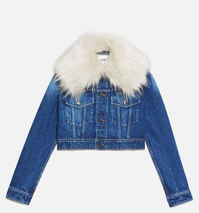 Women's Ami Paris With Synthetic Fur Collar Denim Blue | ami-AU415