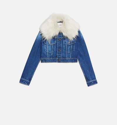 Women's Ami Paris With Synthetic Fur Collar Jackets Blue | ami-AU539