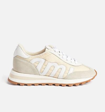 Women's Ami Paris logo-patch panelled Sneakers Beige | ami-AU158